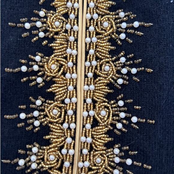 Vintage Paris Cecile Bermuda Black/Gold/Pearl Beaded Lined Wool Cardigan- 36(S) - Picture 5 of 8